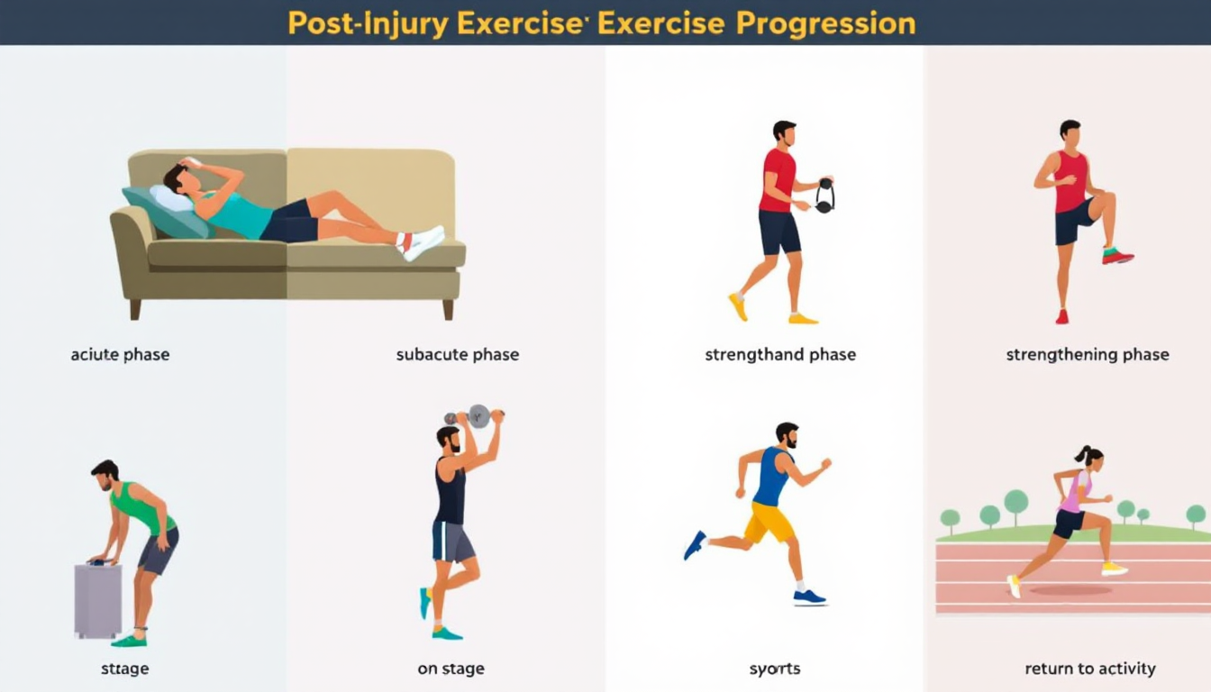 부상 후 회복 단계별 운동 재개 가이드를 단계별로 시각화한 인포그래픽