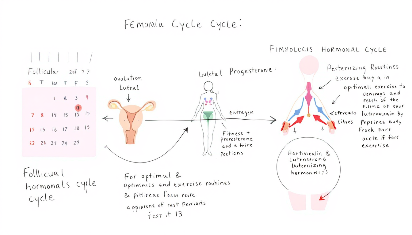 여성 호르몬 주기와 운동 루틴 최적 시기를 설명하는 생리 주기 다이어그램