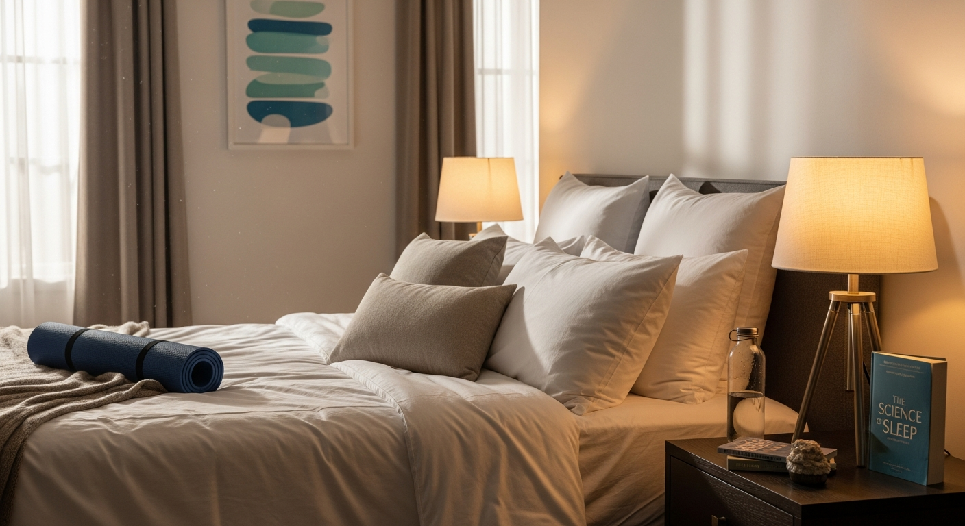 근육 회복을 위한 충분한 휴식을 상징하는 아늑한 수면 환경