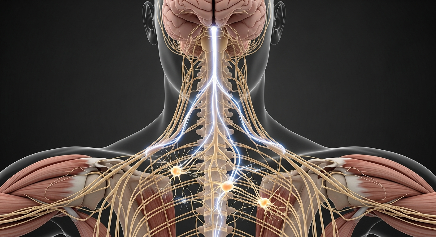 운동 신경계와 뇌-근육 연결을 보여주는 이미지