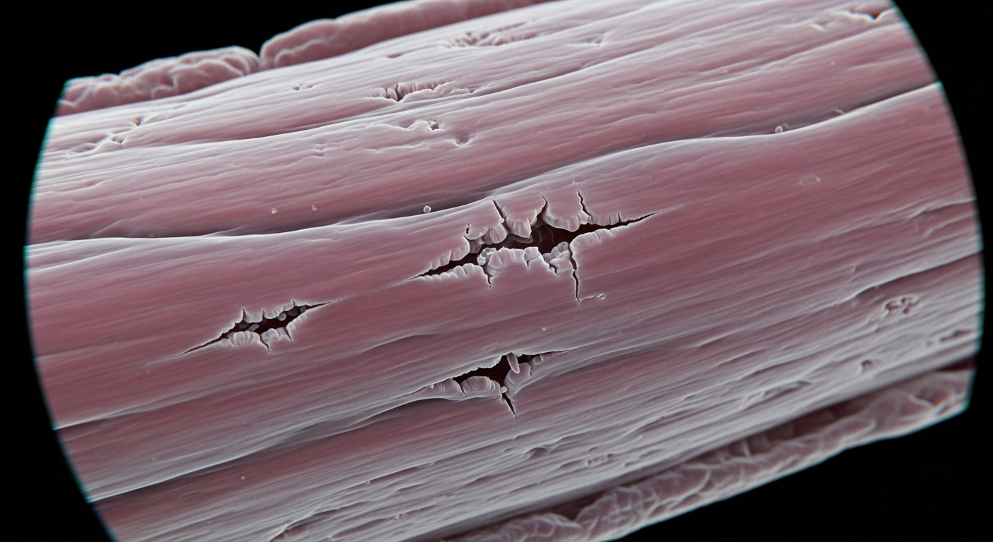 기계적 장력으로 근섬유가 미세 손상을 입는 모습을 세밀하게 보여주는 이미지