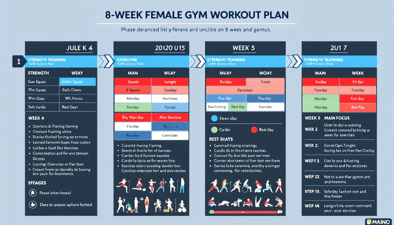 8주 완성 여자 헬스 운동 루틴 단계별 진행 계획