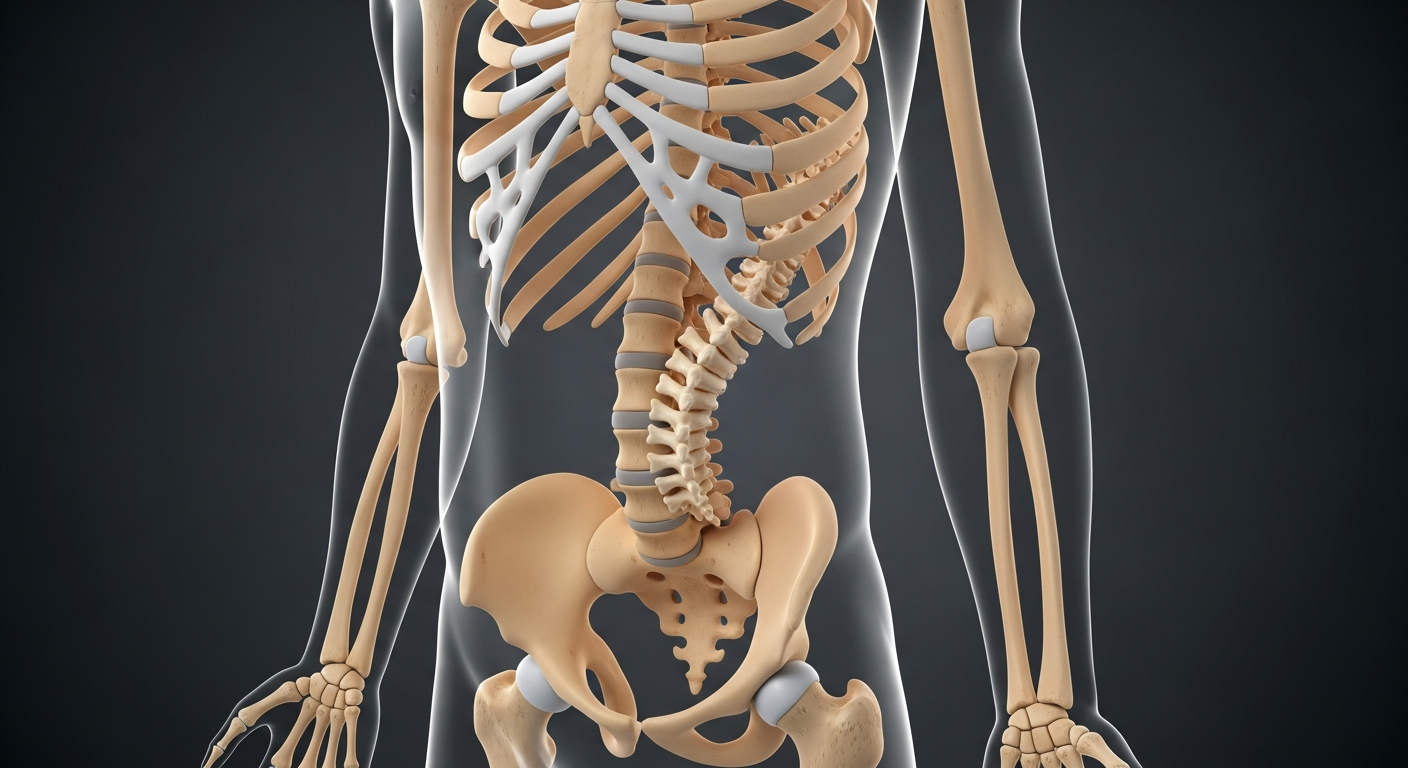성장기 청소년의 유연하고 성장판이 보이는 뼈와 척추의 비대칭 성장 이미지