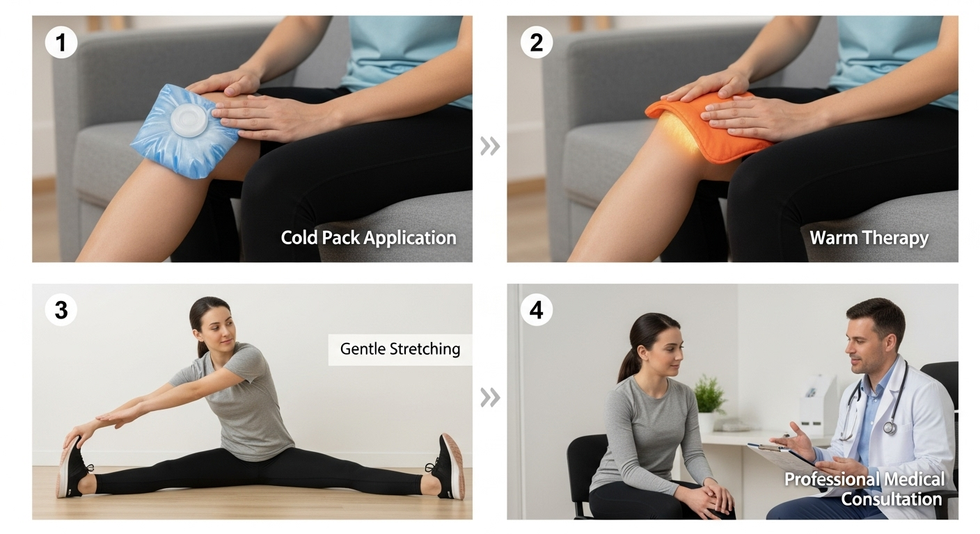 무릎 통증 초기 대응법 단계별 일러스트레이션