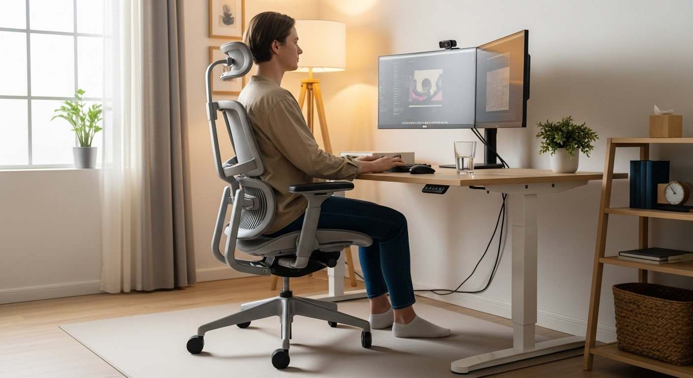 일상생활 속 허리 건강을 위한 올바른 자세를 보여주는 이미지