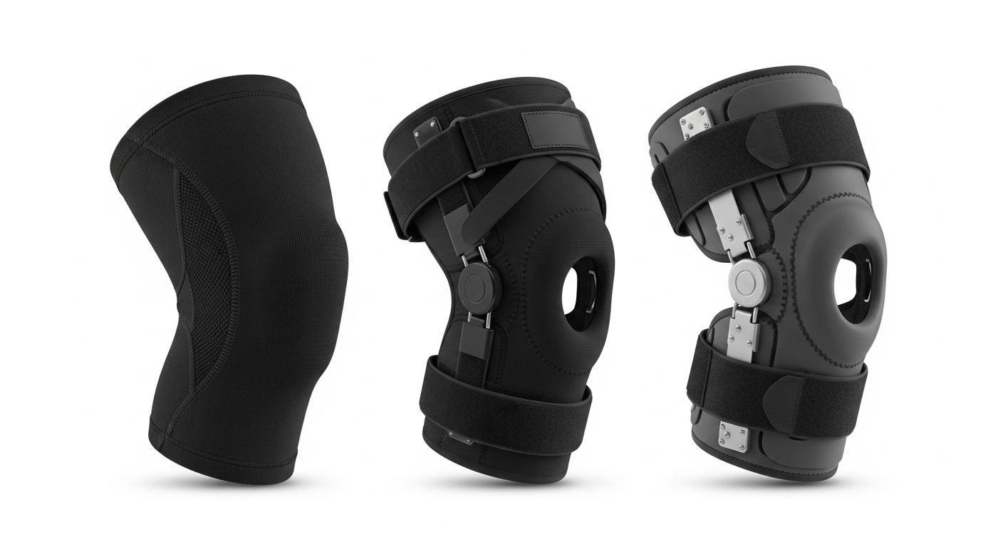 다양한 무릎 보호대 종류를 보여주는 사진