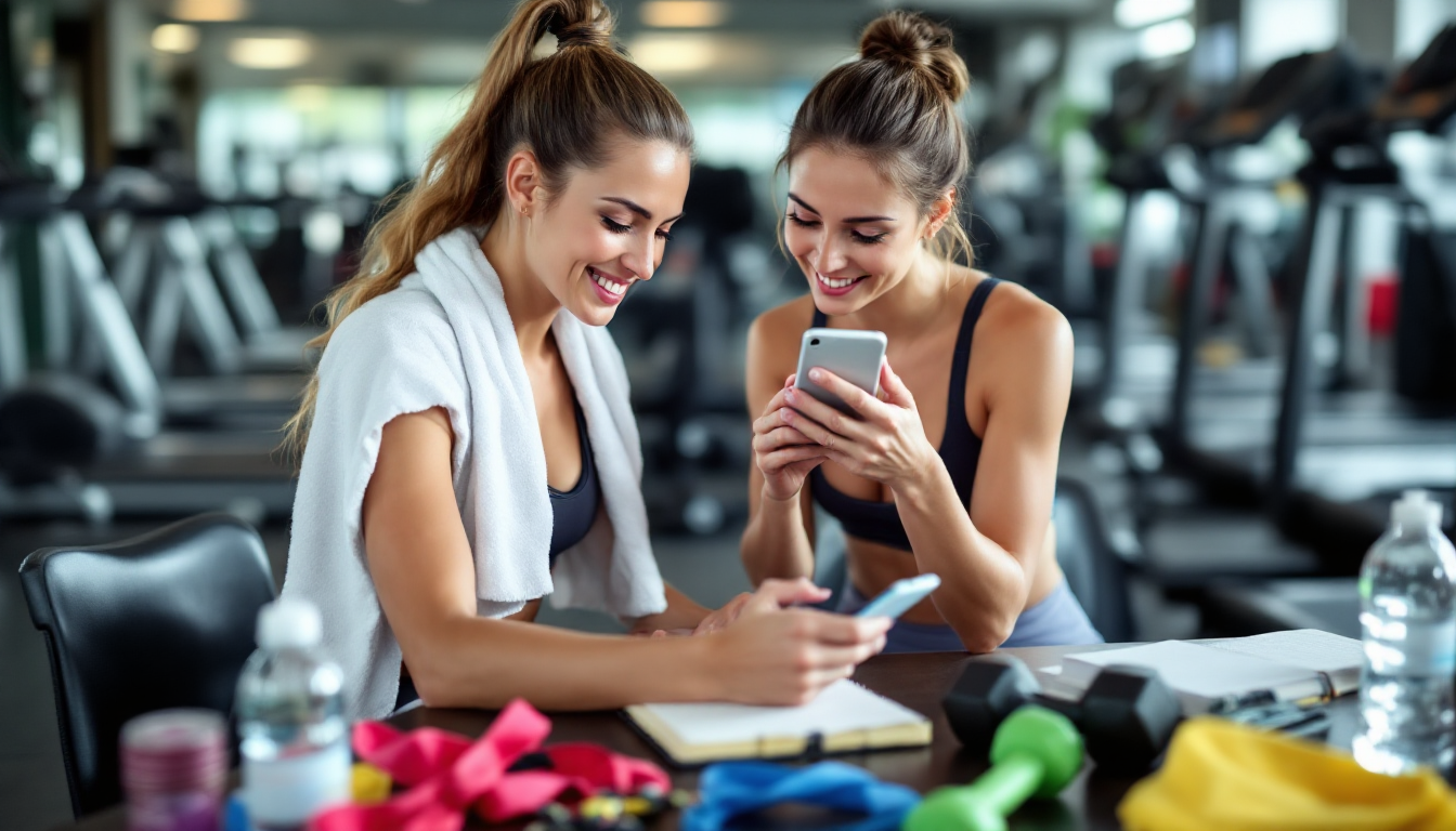 운동 기록을 노트와 스마트폰 앱에 적는 여성의 모습