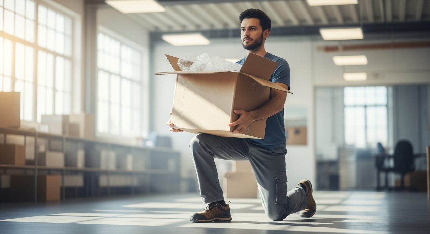 무릎을 굽혀 허리를 곧게 펴고 물건을 드는 올바른 자세