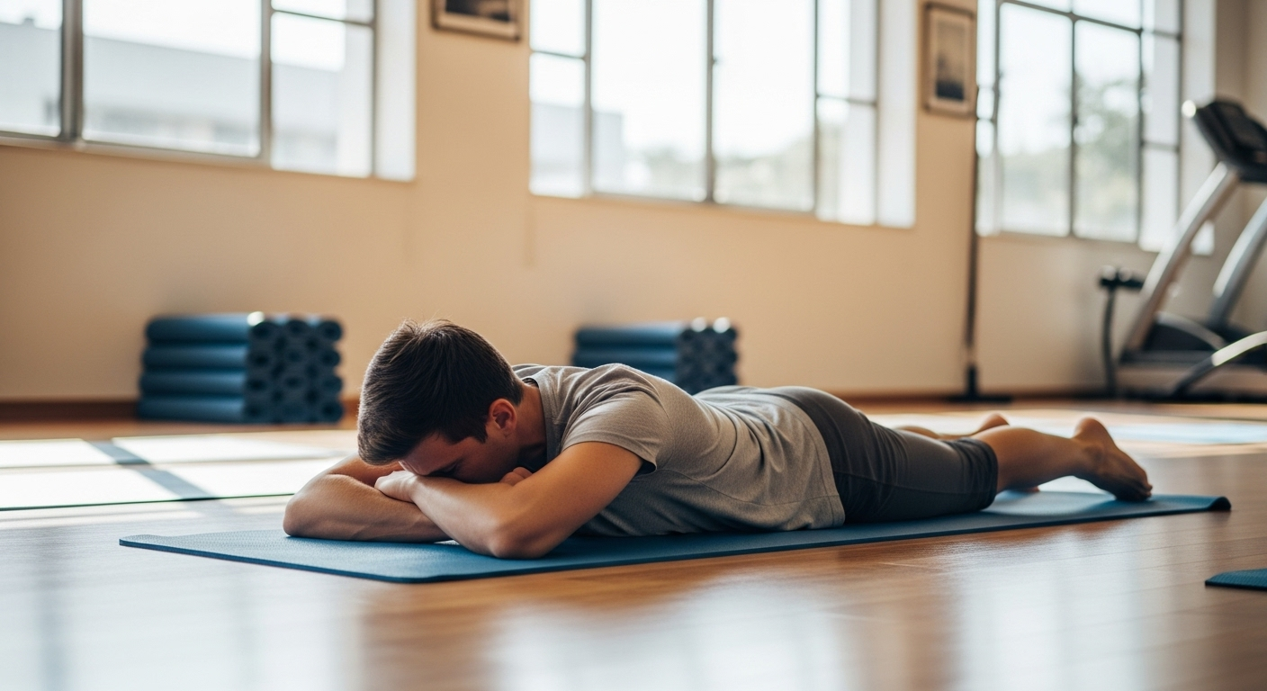 허리 디스크 통증 감소를 위한 엎드려 팔꿈치로 상체 들기 자세