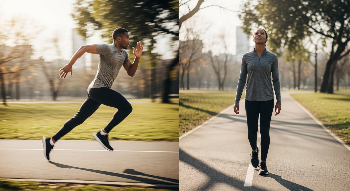 고강도와 저강도 운동 구간을 번갈아 수행하는 인터벌 트레이닝 장면