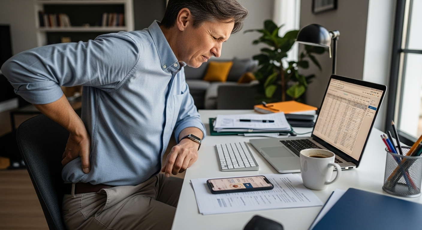 현대인의 흔한 허리 통증을 표현한 이미지