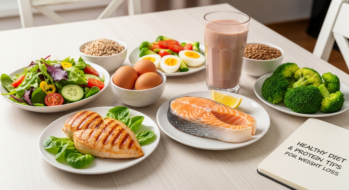 건강한 단백질 섭취를 위한 다양한 단백질 식품이 놓인 식탁