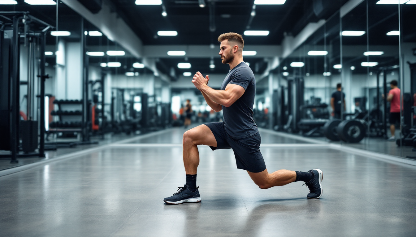 기능성 운동 재활에서 코어 안정성과 균형 훈련을 강조하며 스쿼트 동작을 수행하는 장면