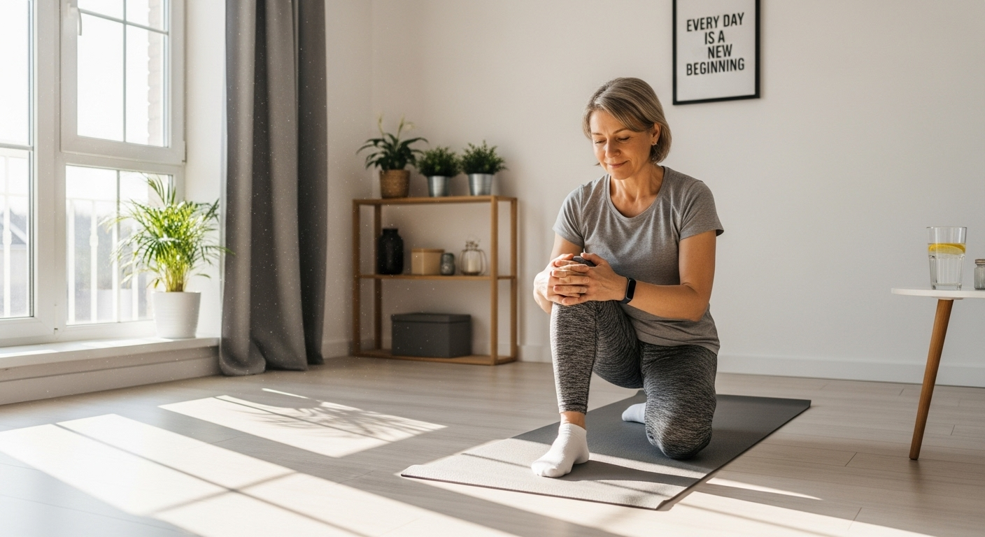무릎 건강을 위해 꾸준히 스트레칭하는 일상 모습