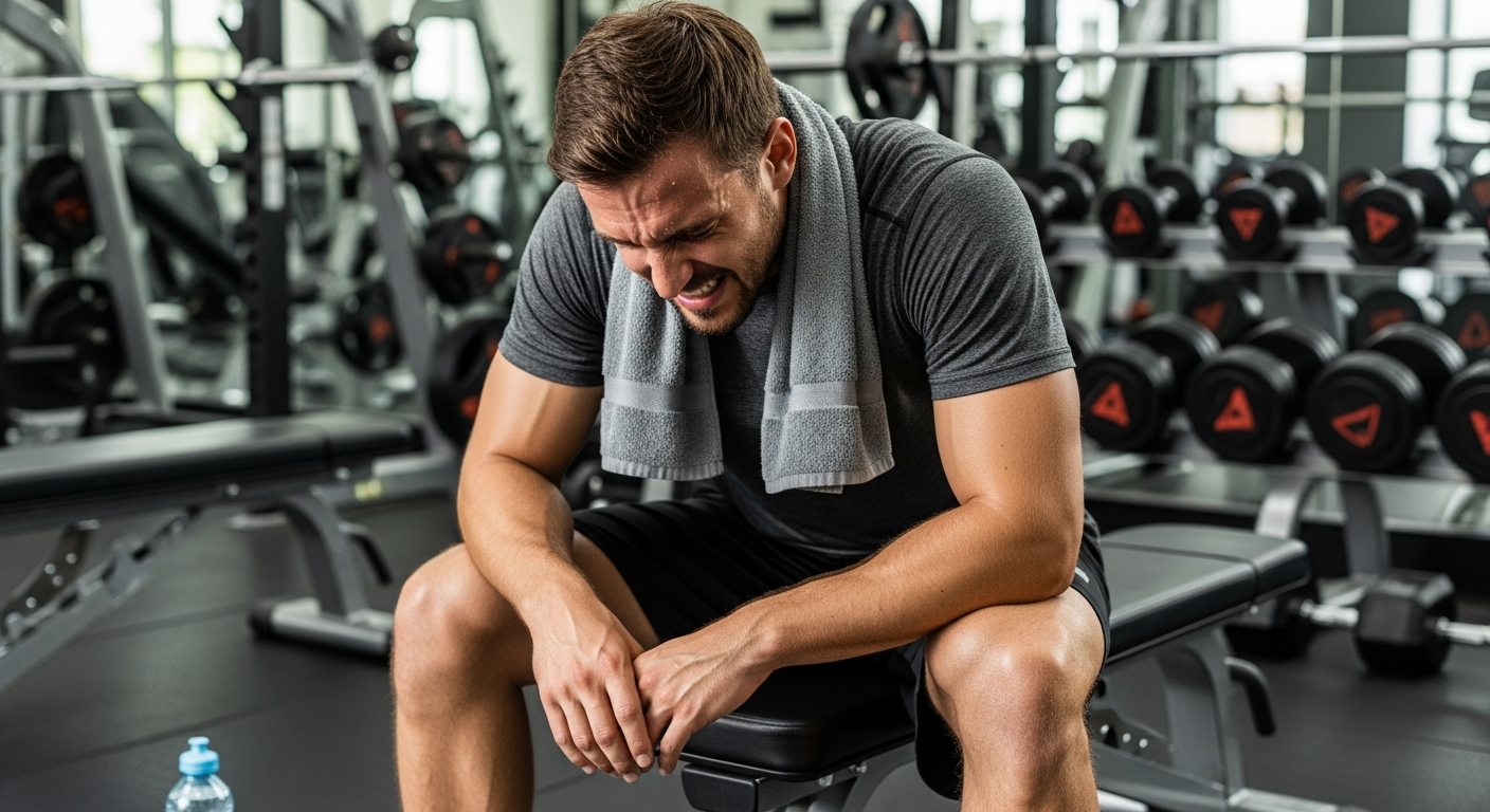 과훈련으로 피로와 근육통이 있는 운동선수 모습