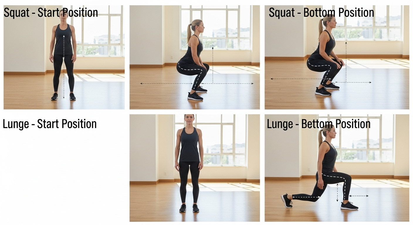 무릎을 보호하는 올바른 스쿼트 및 런지 자세