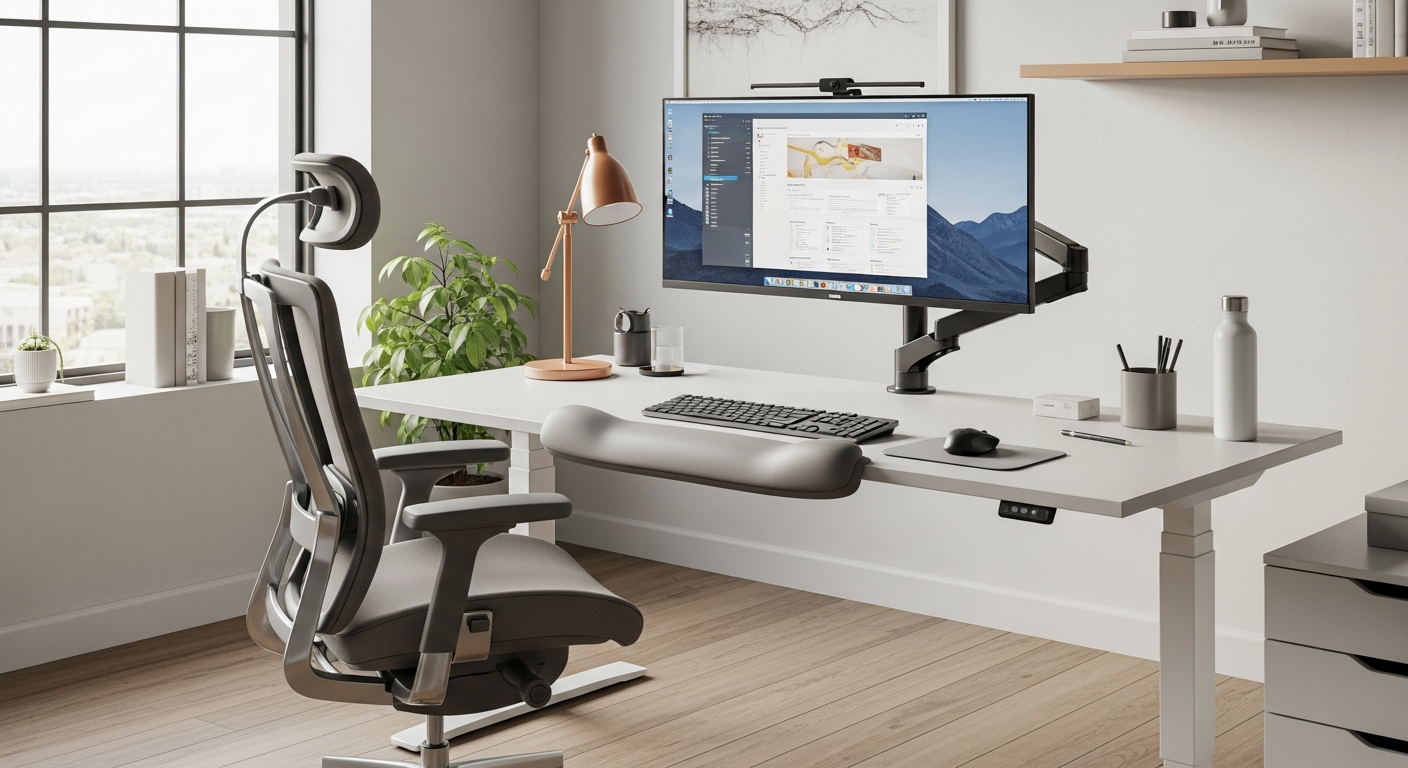 인체공학 원칙에 맞게 조절한 현대적 작업 환경과 올바른 모니터 및 키보드 배치