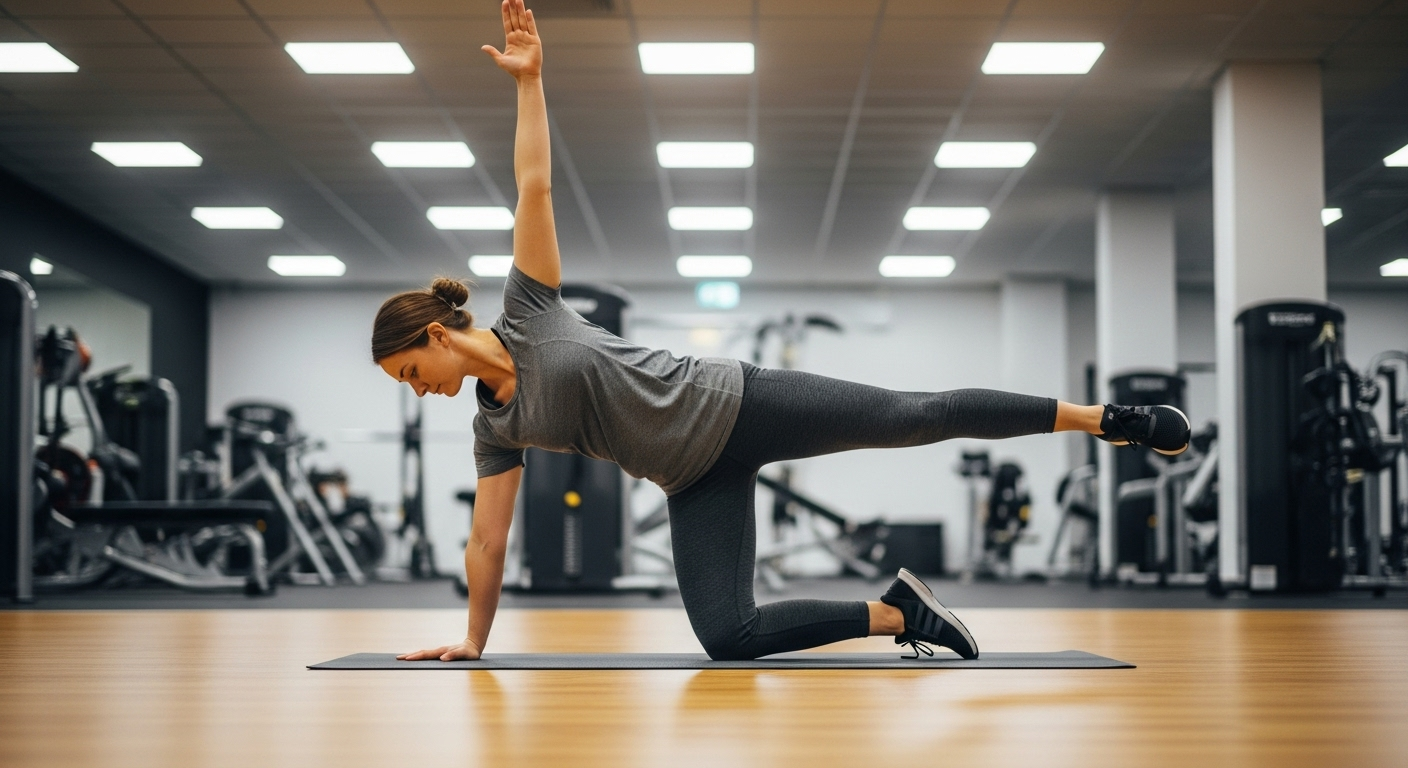 버드 독 자세로 허리 근력 강화 운동하는 모습