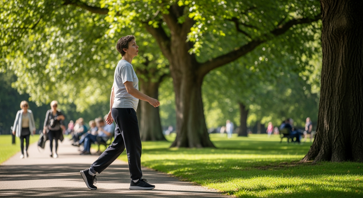 숫자 거꾸로 세기를 하며 걷는 인지-운동 통합 훈련 장면