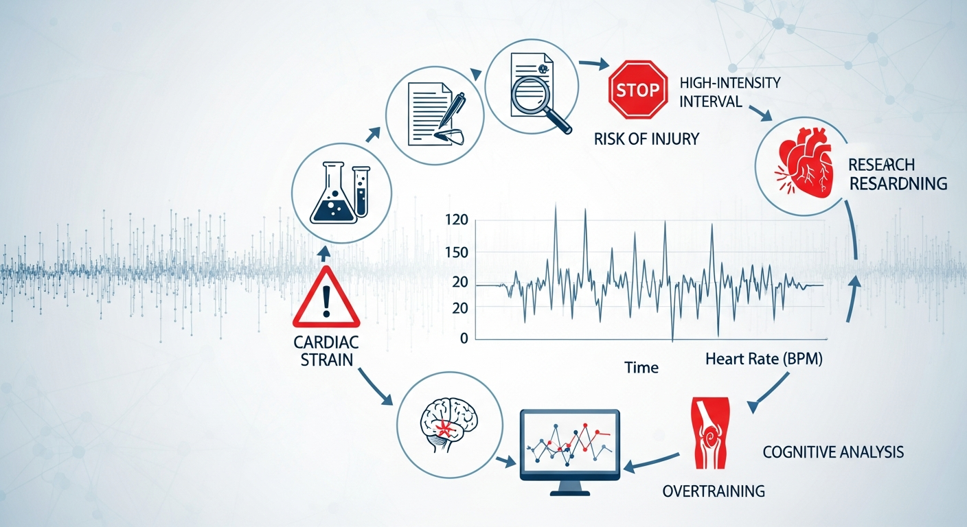 인터벌 트레이닝의 한계점과 과학적 연구 논란을 나타내는 연구 및 데이터 분석 이미지