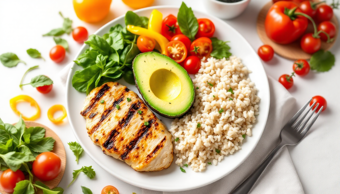 균형 잡힌 탄단지 비율과 플랜트 포워드 식단을 나타낸 접시