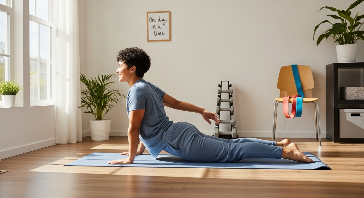 꾸준한 운동으로 허리 건강을 되찾는 희망을 표현한 이미지